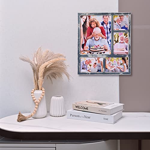 Mont Pleasant Farmhouse 4X6 Picture Frame With 5 Openings Display Multiple 8X10,Two 4X6 And 4X4 Photos Wood Collage Frame For Wall Mounting Or Tabletop Display-Great For Weddings (Blue) #TOP3