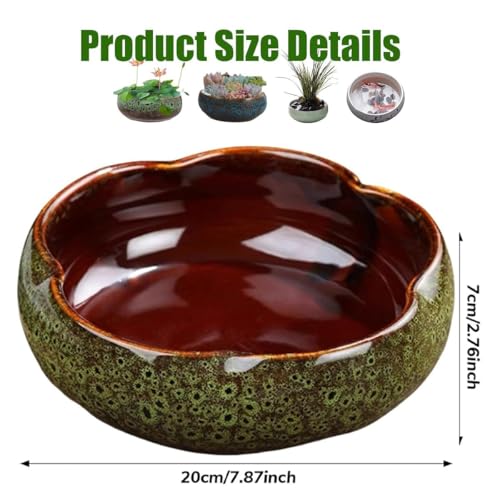 Lotus Bowl Planter, Lotus Bowls for Planting in Water Indoors, Bonsai Bowl Lotus Flower Seeds, Ceramic Planters for Indoor Plants, Leak-Proof Design for Succulent Plants Fish Home Decor (Green) by Generic - Used condition - Image 2