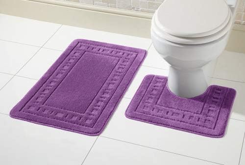 Olivia Rocco Miami 2 Piece Bath Mat & Pedestal Set, Non Slip Bathroom Set (Purple)