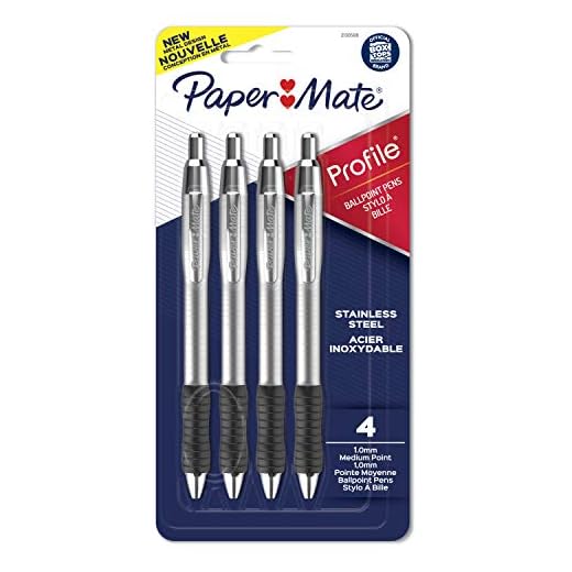 Paper Mate Profile Ballpoint Pens, Retractable Pen with Stainless Steel Barrel, 1.0 mm, Black Ink, 4 Count