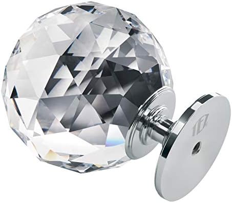 TEZ 60mm Solid Crystal Door Knob Handle Finial, Bed Finial, Stair Post Finial - Chrome Finish Base - British Designed and Made - Branded - Guaranteed