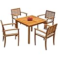 Flamaker 5 Piece Outdoor Dining Set Acacia Wood Patio Table and Chairs with Soft Cushions Patio Furniture for Deck, Backyard, Garden
