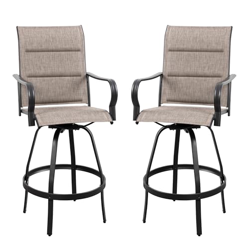 Vongrasig 2 Piece Outdoor Patio Swivel Bar Chairs, All Weather Padded Sling Textile High Top Bar Stools, Bistro Set for Backyard, Lawn Garden, Balcony, Gray