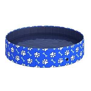PawHut Piscina Rigida per Cani Grandi (oltre 65kg), Antiscivolo, in Plastica Dura, Ø140x30cm, Blu, per Giardino/Interni
