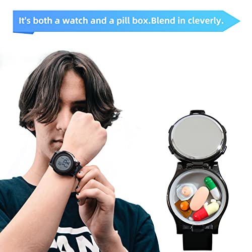 Watch With Pill Box, Fashion Business Digital Watches For Men, Water Resistant Pill Box For Emergency, Edc Box For Emergency, Small Pill Case For Vitamin, Fish Oil, Supplement #TOP4