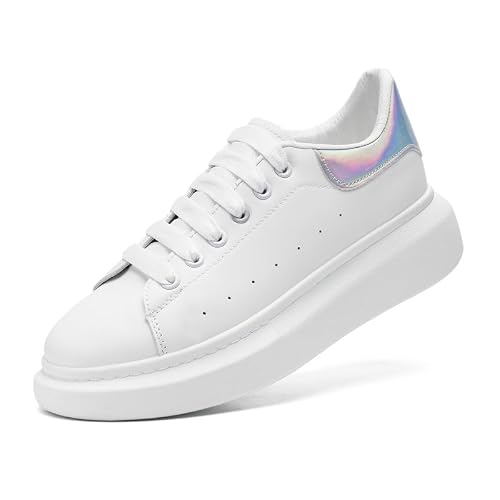 Image of Women’s Men’s Trainers Fashion Platform Low Top Tennis Sneakers Lace Up Casual Walking Running Shoes for Women Men White