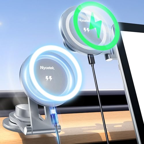 Nycetek Tesla Car Phone Mount Charger for MagSafe, 15W Fast Charging Wireless Car Charger Phone Holder, Dashboard Magnetic Car Phone Mount for iPhone Samsung and More, Tesla Model Y/3/S/X Accessories