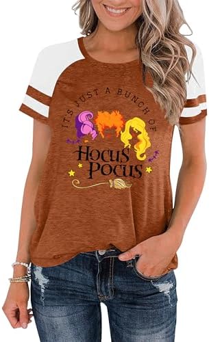 Womens Halloween Shirt Hocus Pocus Shirts Sanderson Witch Broom Graphic Tshirt Raglan Color Block Tops