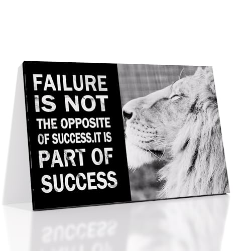 Inspirational Lion Poster Wall Art Black and White Animal Motivational Quotes Print on Canvas Painting Picture Artwork for Modern Home Living Room Gym Wall Decoration Ready to Hang [36''W x 24''H]