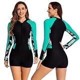 TOVCHEI One-Piece Wetsuit for Women Summer Quick Dry Sun Protection Swimsuit Long Sleeve Diving Suit for Surfing, Paddling,Black,XXL