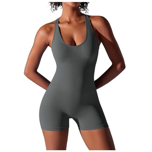 Generisch Yoga Jumpsuit Damen Damen Yoga-Kleidung Nahtlose atmungsaktive Yoga-Kleidung Kurze Hose Große Größe Damen (Dark Gray, L)