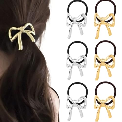 Auiremrti Metal Bow Hair Scrunchies,6 piezas de joyería para el cabello,elásticos para trenzas con lazo,juego de elásticos para el cabello,accesorios elásticos para el cabello para mujer