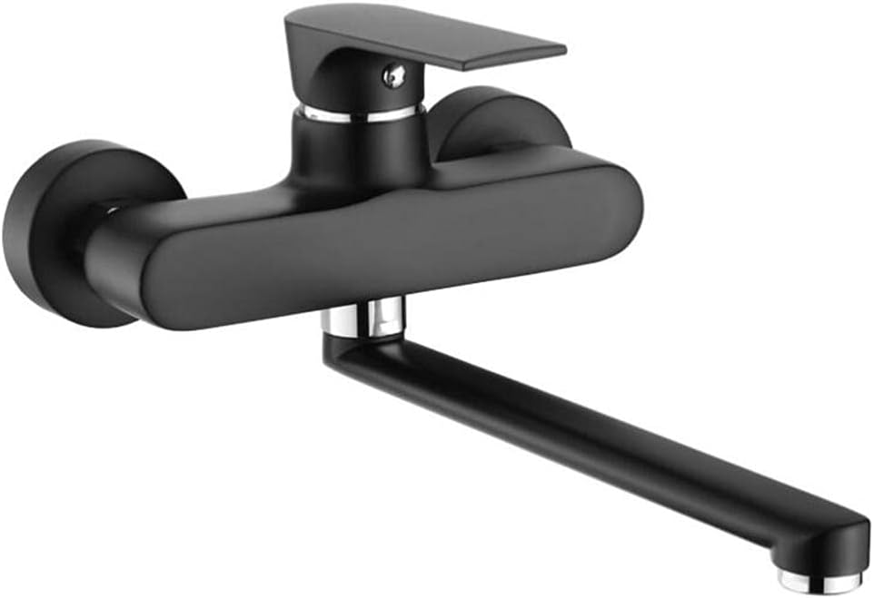 Black Wall Mounted Kitchen Faucet 360° Rotation Hot and Cold Water Double Hole Brass Laundry Tap,