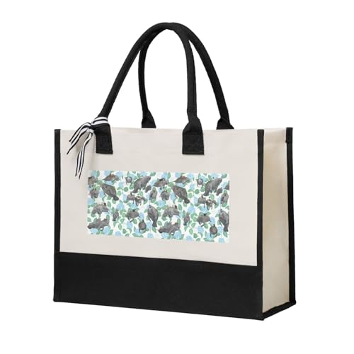 Sac fourre-tout en toile imprimé lapins pour femme beige