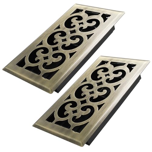 Howeall 4x8 Inches 2 Pack Heavy Duty Walkable Floor Register Easy Adjust Air Supply Lever Floor Vents - Charlotte Design - Vent Cover for Home Floor - Antique Brass