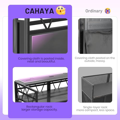 Image of CAHAYA DJ Booth Stand Portable - DJ Table Facade for Laptop Double Top Storage Height Adjustable with Black & White Scrims DJ Stand Foldable with Storage Bag, Cable Holes, 40.7 inch L x 19.7 inch W, Black
