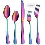 VANDBAO Rainbow Flatware Cutlery Silverware Set 20 Pieces, Stainless Steel Colorful Utensils, Tableware Set Service for 4, Include Knife/Fork/Spoon, Reusable, Mirror Polished, Dishwasher Safe