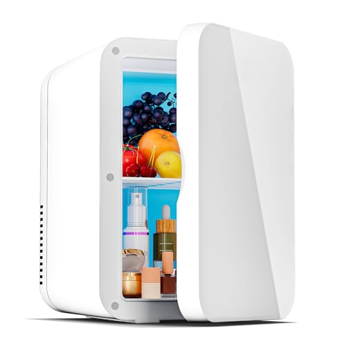 Image of ENANCAX Mini Fridge for Bedroom - 6 Liter/8 Can Portable Refrigerator for Car, Office, Dorm - Quiet Cooler & Warmer for Food, Drinks, Makeup & Skincare - AC/DC Power Supply