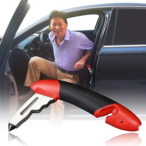 SUGTOOLS Car Assist Cane Portable Vehicle Support Grab Bar, Standing Assist Mobility Aid Handle, Car Emergency Escape Tool with LED Flashlight, Seatbelt Cutter, Window Breaker, Batteries Included