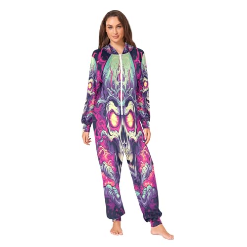 Pyjama une pièce à capuche crâne violet cool pour soirées cocooning et détente