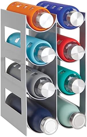 mDesign Wine Rack  Water and Wine Bottle Holder for Worktops, Pantries and Fridges  Wine Storage Rack with 4 Tiers and 8 Slots  Grey