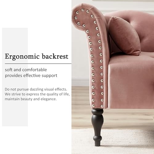 Gustonhon 60.6" Modern Velvet Chaise Lounge Indoor,Upholstered Lounge Chair with Nailhead Trimmed and Solid Wood Legs,Sleeper Lounge Sofa for Living Room,Bedroom,Apartment,Office (Rose)