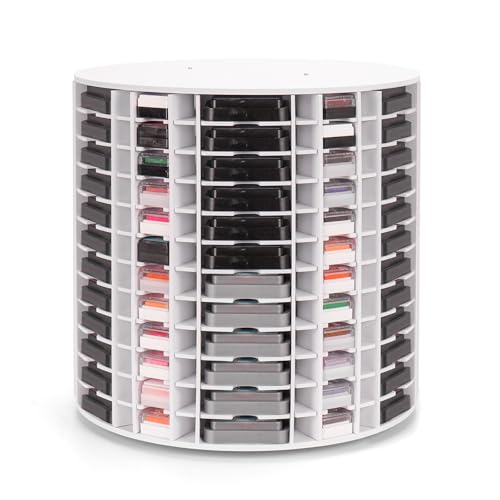 Image of Krafetto Rotating Ink Pad Storage Organizer Rack, 72 Grids for 3 inch x 3 inch Ink Pads, 72 Grids for Mini Cube Caddy Ink Pads, Craft Stamp Pad Holder for Desktop