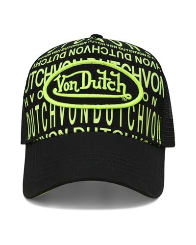Image of Von Dutch Monogram Trucker Cap - Retro Snapback Cap for Men and Women - Adjustable Snap Fit Panel, Mesh Rear, Curved Bill