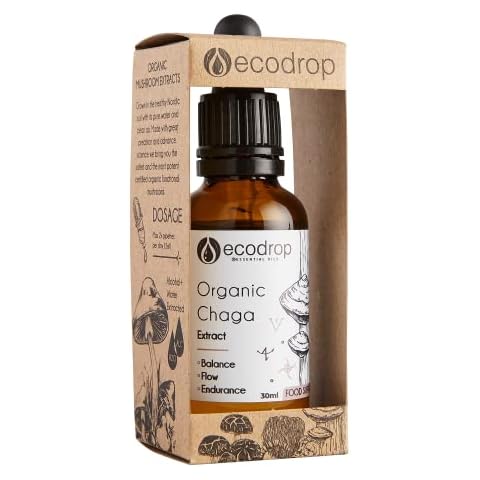 ecodrop essential oils Organic Chaga Mushroom, Double Extract Liquid Tincture, 30ml, EU & Soil Association Organic Certified, Manufactured in Finland Cover