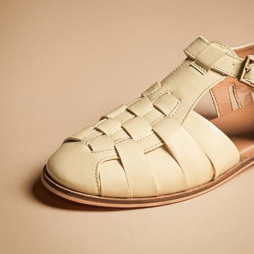 Image of Theater Tourist Woven Sandals for Women | Closed-Toe Fisherman Style | Adjustable Buckle Strap | Casual Everyday Flats