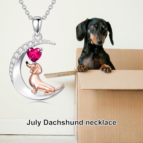 Image of PROESS Animal Birthstone Necklace 925 Sterling Silver Otter /Axolotl /Hippo /Elephant /Dachshund /Monkey /Red Panda Pendant Necklace Animal Birthstone Jewelry Gifts for Women