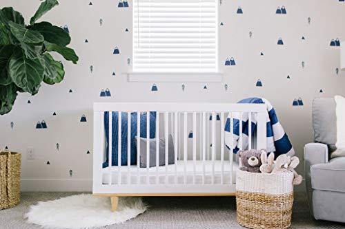 Modern Maxwell Wall Art Decals For Boys Nursery, Bedroom, Living Room “Wasatch” Navy Mountain And Trees Room Sticker 104 Pieces #TOP1