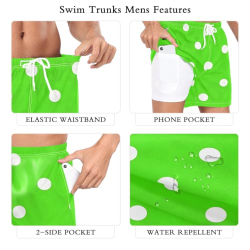 Bañador de secado rápido para hombre en verde flúor con lunares modernos 6