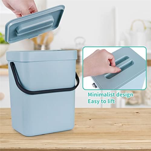 Spesh 2 Pcs(3L+5L)Hanging Trash Cans Kitchen Waste Bins Small Food Waste Caddy with Lid Plastic Cupboard Bins for Kitchen,Bedroom,Living Room,Bathroom,Office(Blue)