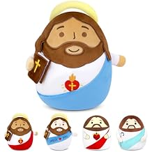 Jesus Plush - 8" Jesus Stuffed Doll School Religious Toy with Bible, Gold Halo & Blue Cloak, Sunday School & Church Jesus Gifts for Kids