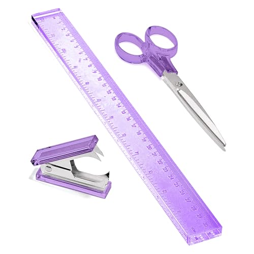OfficeGoods Conjunto de mesa de acrílico de 3 peças – Inclui régua, removedor de grampos, tesouras –