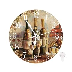 Ansouyi Round Wall Clock Battery Operated Clocks Wallclock 10 Inch,Vintage Red White Wine Grapes