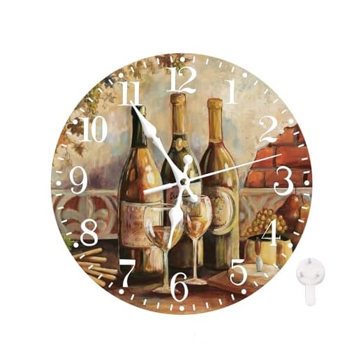 Ansouyi Round Wall Clock Battery Operated Clocks Wallclock 10 Inch,Vintage Red White Wine Grapes