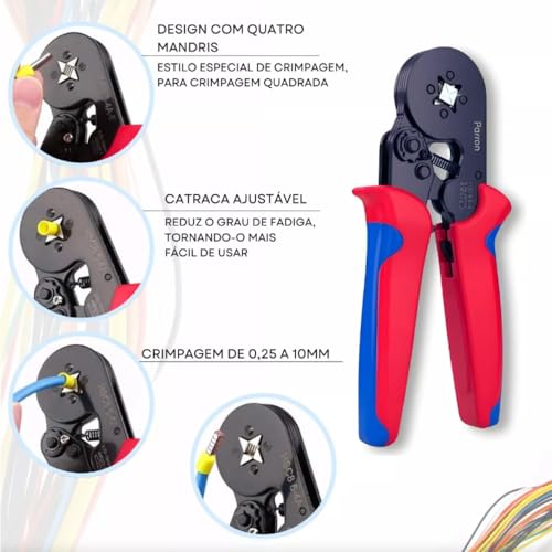 Kit Alicate de Crimpar Terminal Automático + Alicate Descascador Decapador de Fio e Cabo 3 em 1 + Es