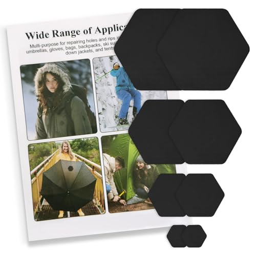 ZESION 8 Pcs Down Jacket Repair Patches - Highly Effective Repair of Nylon Fabric, Waterproof Self-Adhesive Repair Patch for Down Jackets, Tents, Raincoats, Outdoor Equipment (Black)