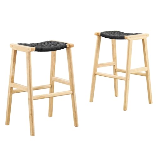 Modway Saoirse Woven Rope Wood Bar Stool - Set of 2 in Natural Black by Modway - Used condition - US$145.82