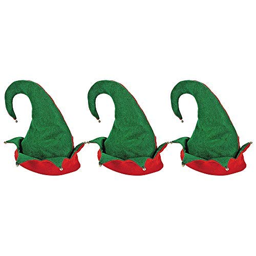 Set of 3 Felt Elf Hats with Jingle Bells