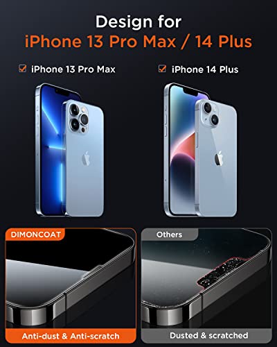 Dimoncoat 4-Pack Screen Protector Compatible Iphone 13 Pro Max/Iphone 14 Plus 6.7''[Auto Alignment Kit] [10X Military Protection] Iphone 13 Pro Max / 14 Plus Diamonds Hard Tempered Glass Bubble Free #TOP2
