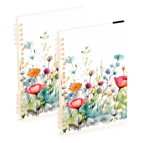 Mnsruu Lavender Wild Herbs Spiral Notebook Journals 2 Pack, Hardcover Lined Journal for Women, A5 College Ruled Notebooks for Journaling Writing Work Office School 5.7x8.3 Inch