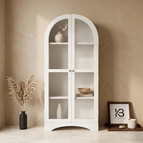 Image of Archies 2 Door Display Cabinet | Crockery Cabinet | Wooden Multipurpose Cabinet | Finish- Premium Pearl White