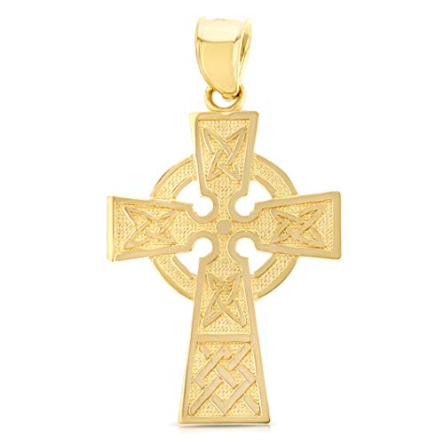 14K Yellow Gold Celtic Cross Pendant with 1.9mm Figaro 3+1 Chain Chain Necklace3