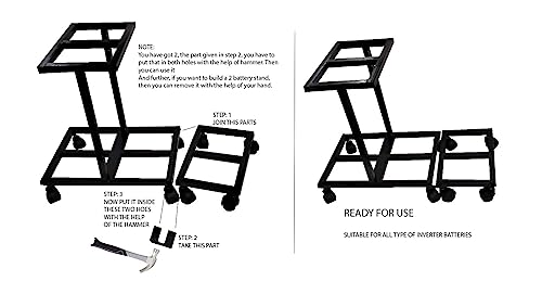 Image of Heavy Duty Super Quality Custom Inverter Battery Trolley in Best Metal with Twin Caster Wheels in Black & White Wheel (Suitable for All Type of Inverter Batteries)
