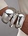 Chunky Silver Bangle Bracelets for Women, Dainty 14k Plated Big Stackable Bangles Set, Trendy Statement Cuff Bracelet Stack Fashion Jewelry Gifts (3 Silver chunky bangles)