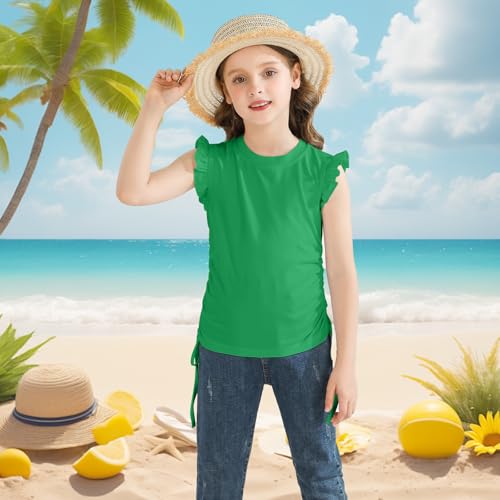 Girls Ruffle Short Sleeve Shirts Ruched Knot Side Tunic Blouse Fashion Summer Tee Tops for 5-12 Years4