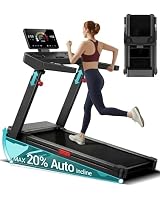 Foldable Treadmills for Home with 20% Auto Incline, 14KM/H Treadmill with Handles, Running Machine for Heavy People, 180KG Weight Capacity, Large Running Belt and Intelligent LED Touch Screen